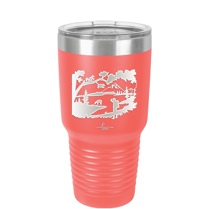 Mountain Lake Silhouette - Laser Engraved Stainless Steel Drinkware - 1575 -
