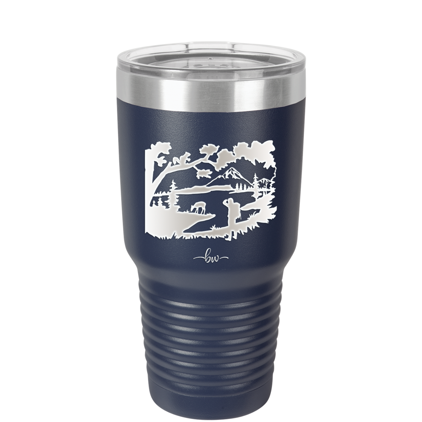 Mountain Lake Silhouette - Laser Engraved Stainless Steel Drinkware - 1575 -