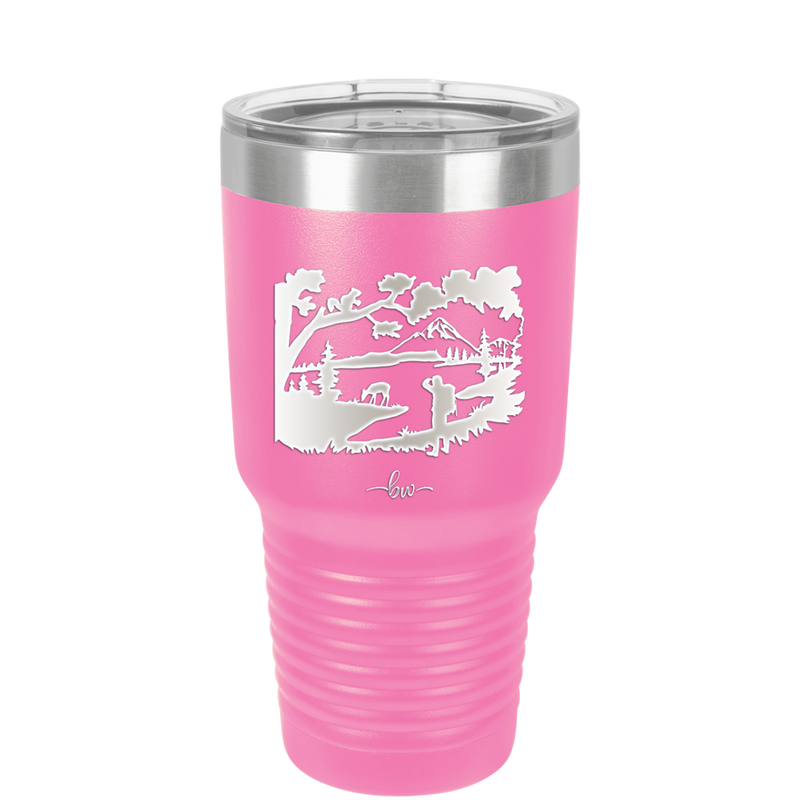 Mountain Lake Silhouette - Laser Engraved Stainless Steel Drinkware - 1575 -