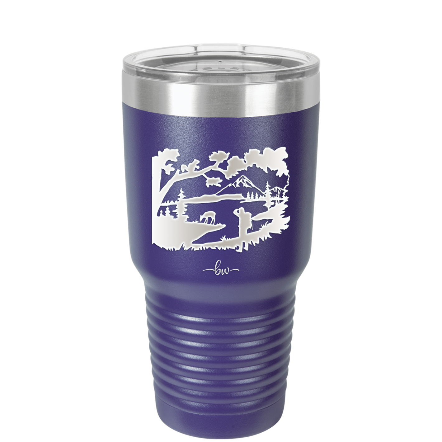 Mountain Lake Silhouette - Laser Engraved Stainless Steel Drinkware - 1575 -