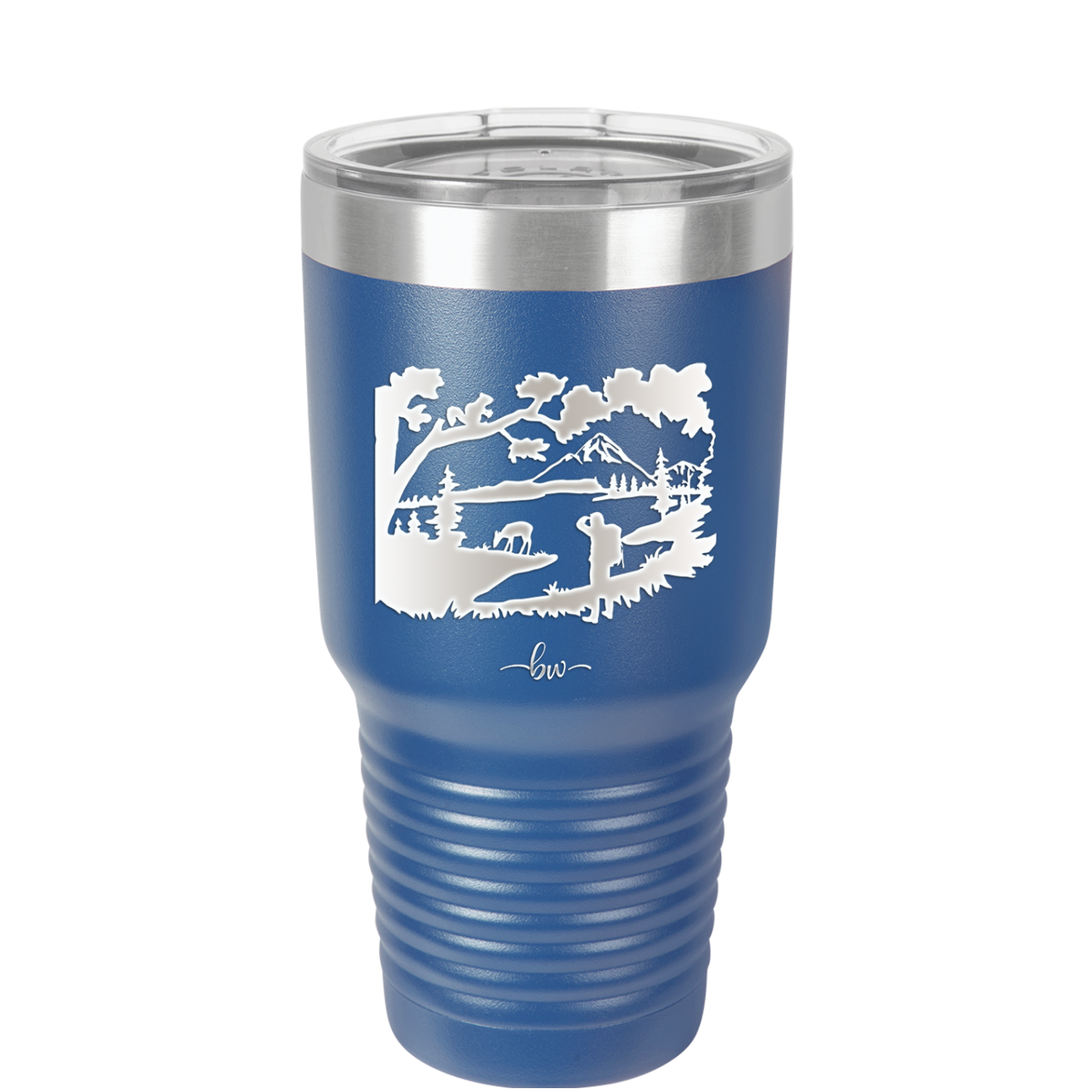Mountain Lake Silhouette - Laser Engraved Stainless Steel Drinkware - 1575 -
