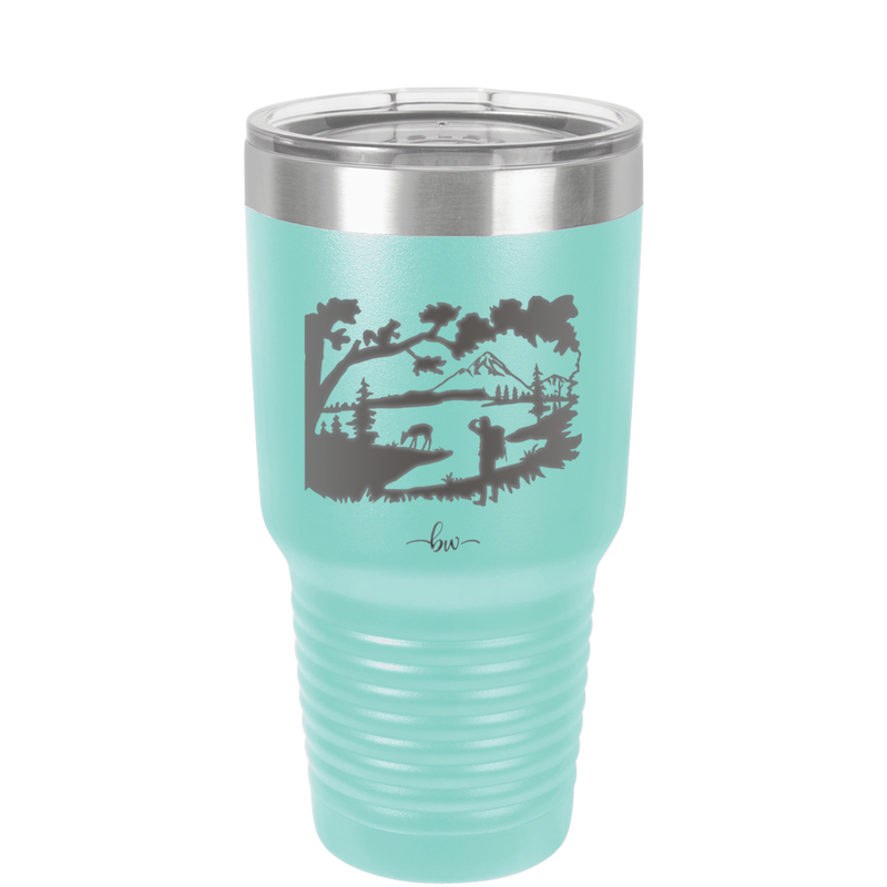 Mountain Lake Silhouette - Laser Engraved Stainless Steel Drinkware - 1575 -