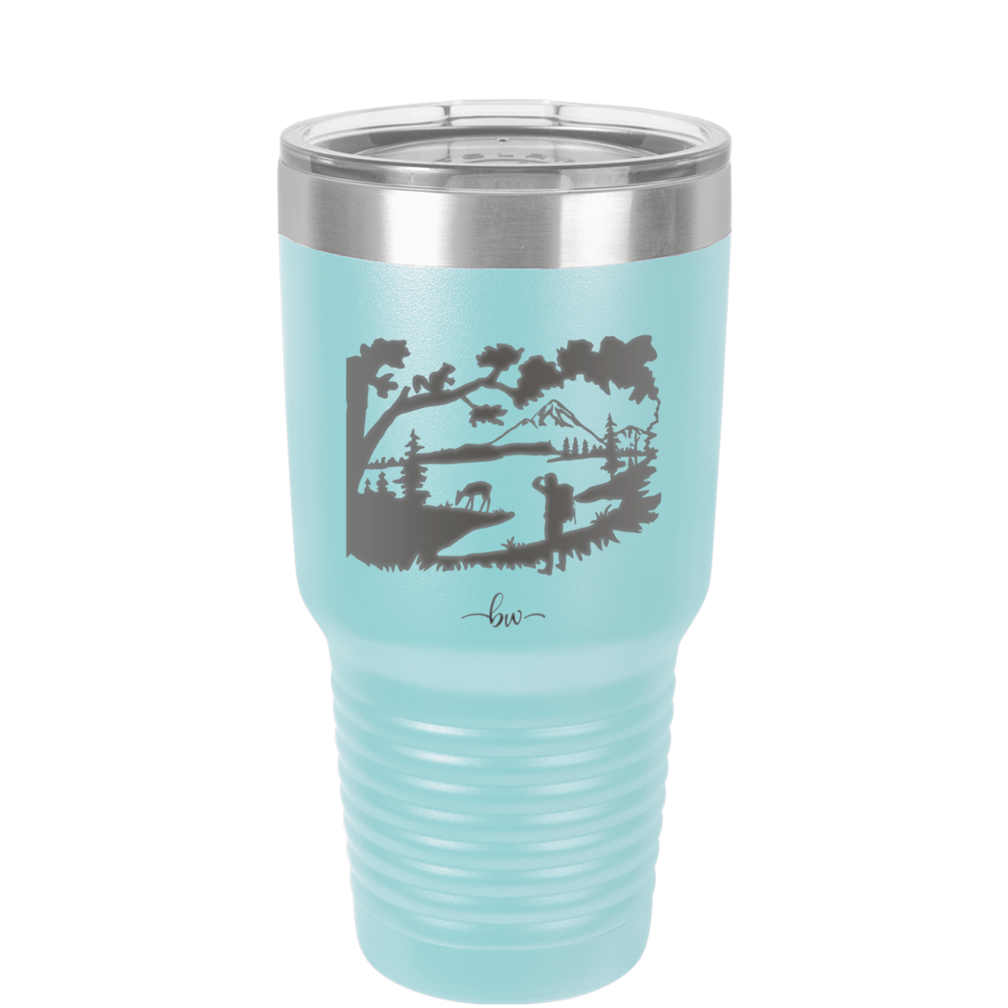 Mountain Lake Silhouette - Laser Engraved Stainless Steel Drinkware - 1575 -
