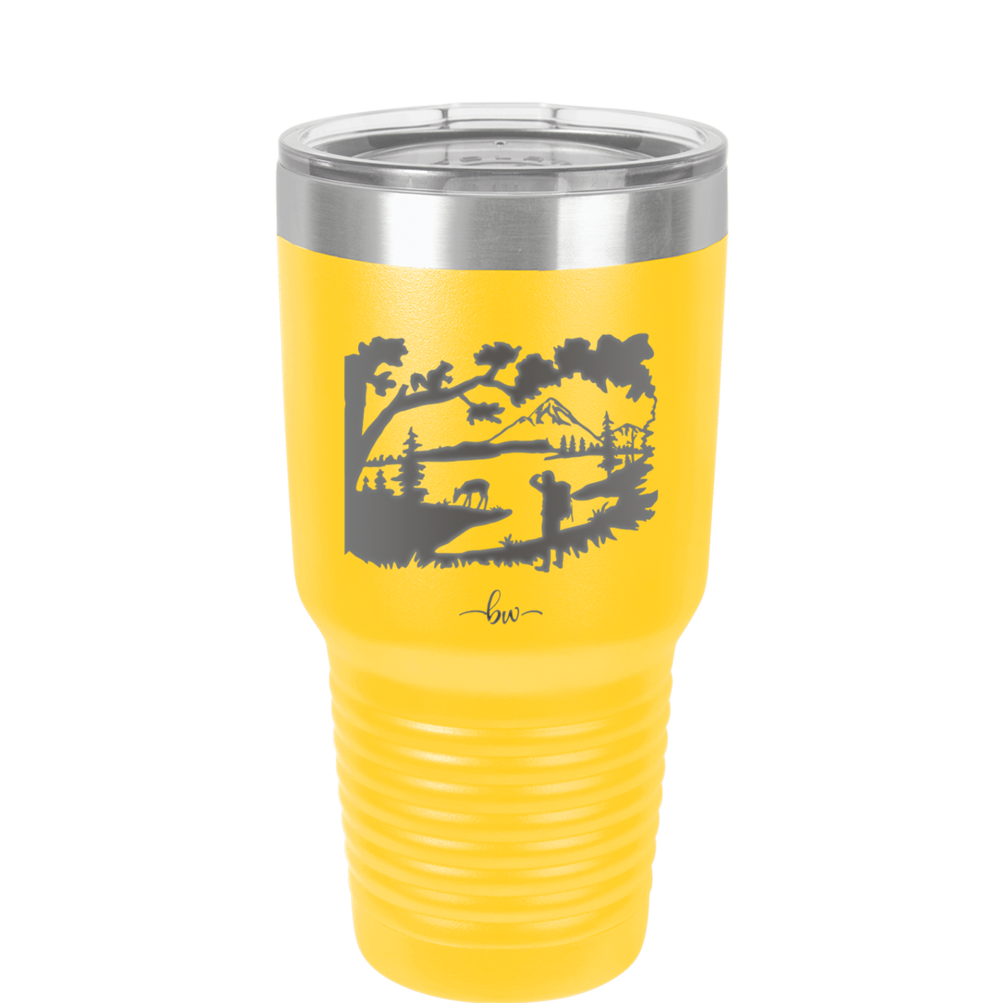 Mountain Lake Silhouette - Laser Engraved Stainless Steel Drinkware - 1575 -