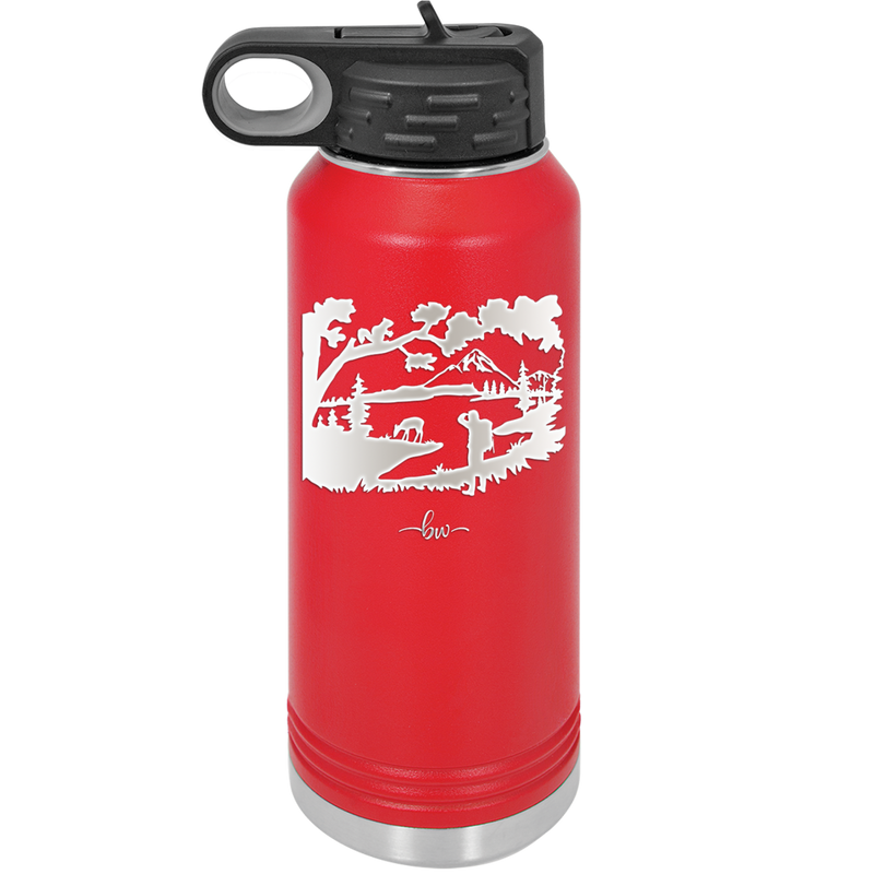 Mountain Lake Silhouette - Laser Engraved Stainless Steel Drinkware - 1575 -