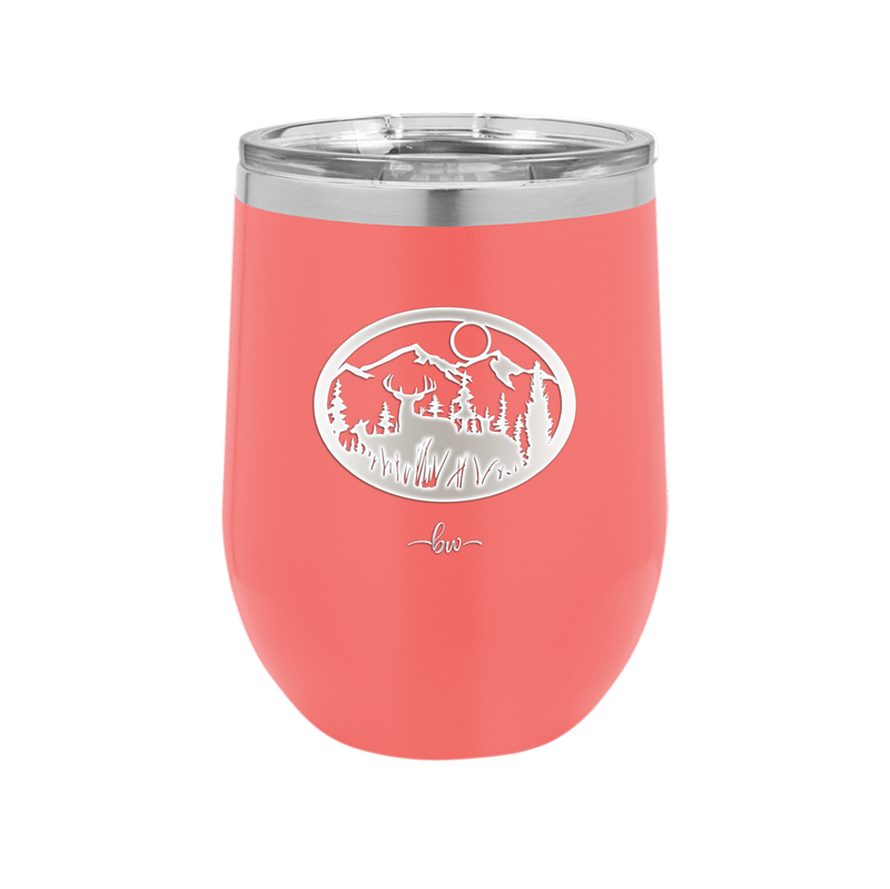 Mountain Buck in Circle - Laser Engraved Stainless Steel Drinkware - 1576 -