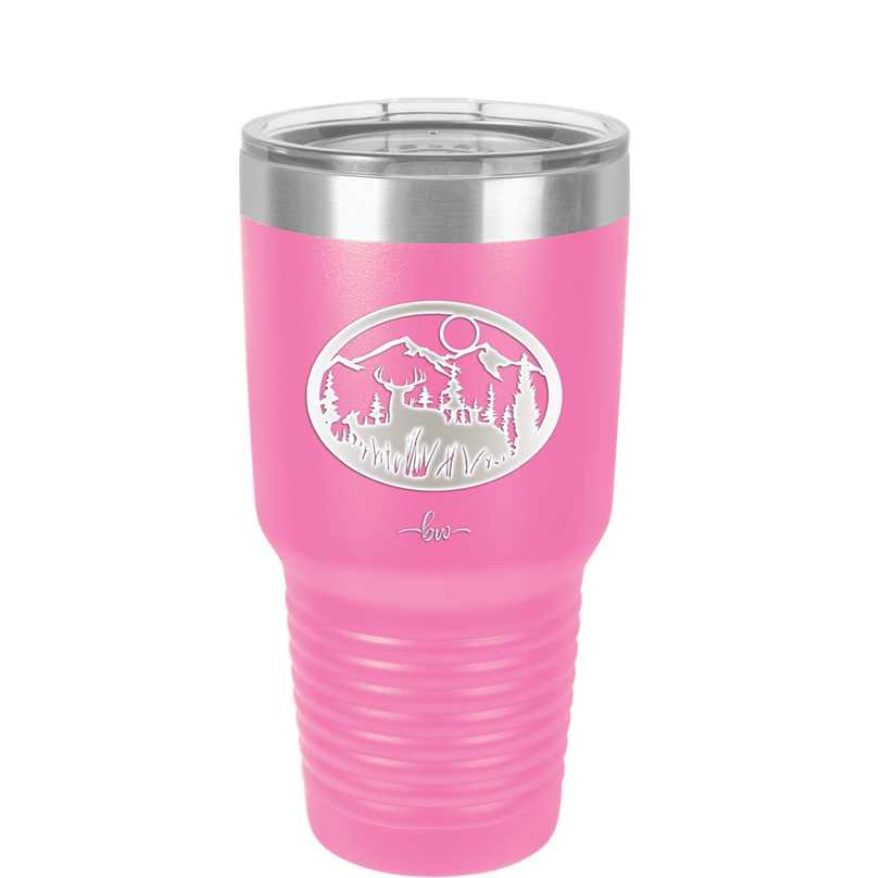 Mountain Buck in Circle - Laser Engraved Stainless Steel Drinkware - 1576 -