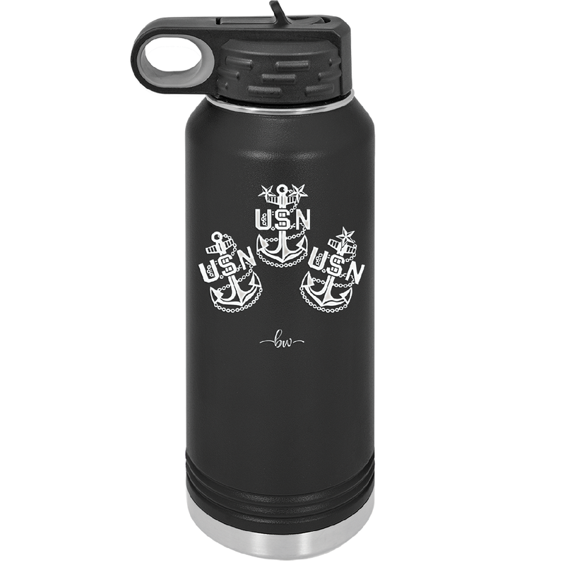 USN Petty Officer Anchor - Laser Engraved Stainless Steel Drinkware - 1609 -