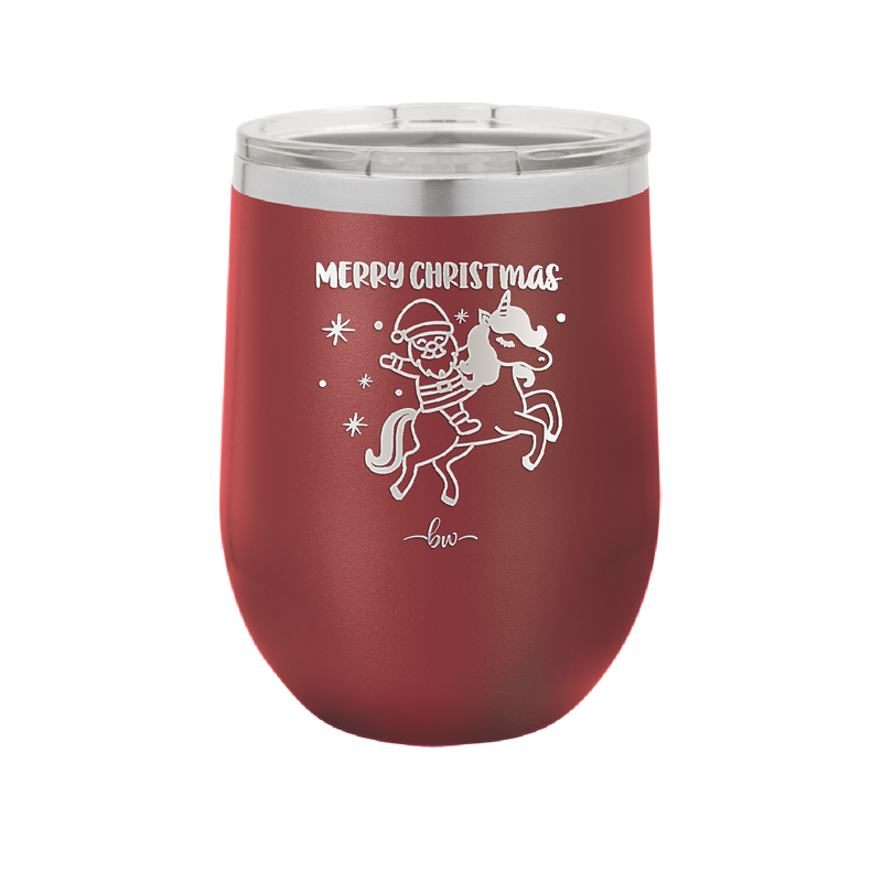 Merry Christmas Santa Unicorn - Laser Engraved Stainless Steel Drinkware - 1645 -