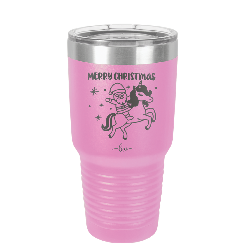 Merry Christmas Santa Unicorn - Laser Engraved Stainless Steel Drinkware - 1645 -