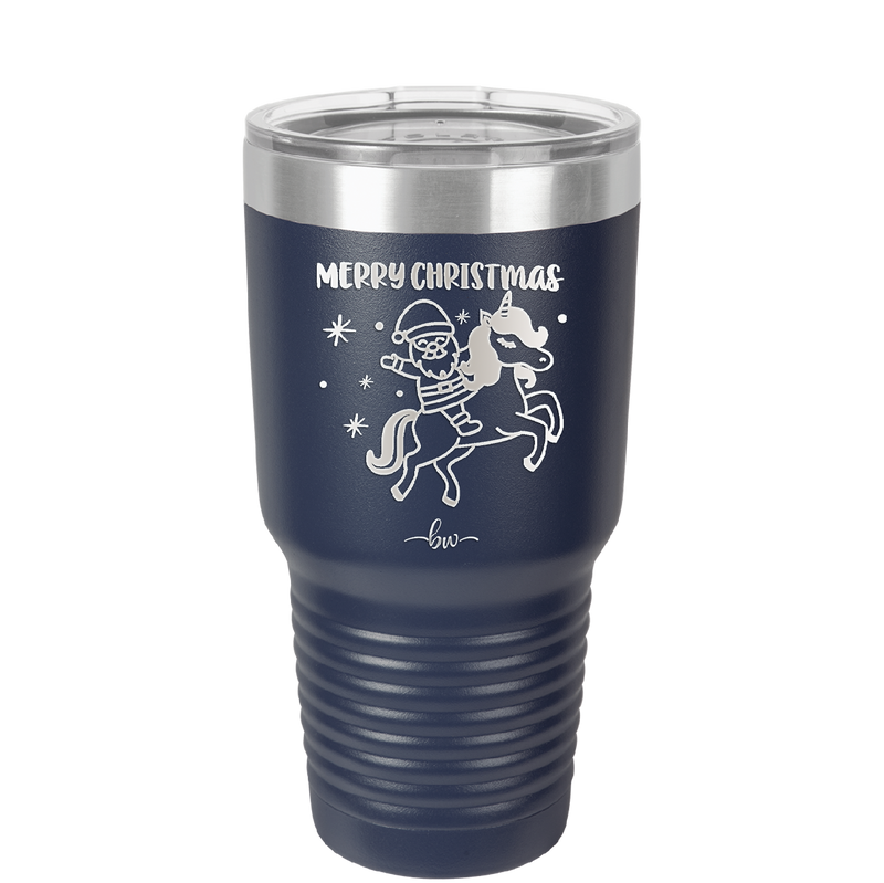 Merry Christmas Santa Unicorn - Laser Engraved Stainless Steel Drinkware - 1645 -