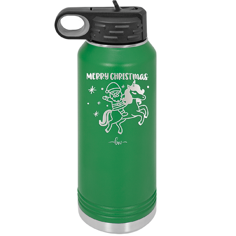 Merry Christmas Santa Unicorn - Laser Engraved Stainless Steel Drinkware - 1645 -