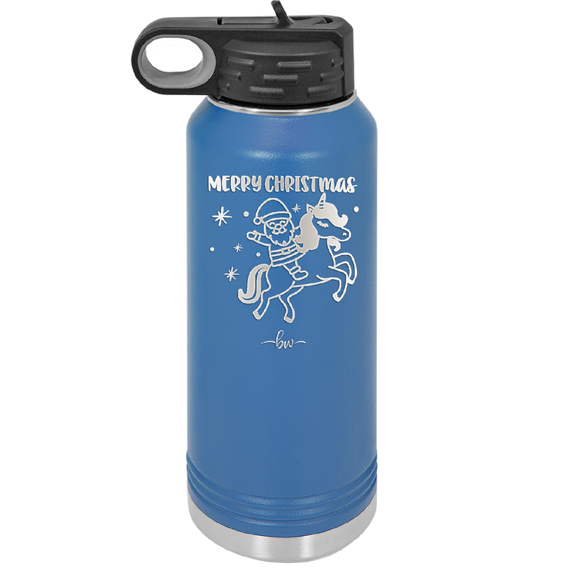 Merry Christmas Santa Unicorn - Laser Engraved Stainless Steel Drinkware - 1645 -