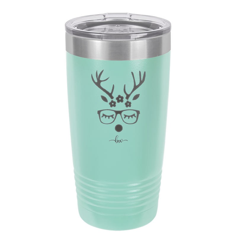 Hipster Female Reindeer - Laser Engraved Stainless Steel Drinkware - 1680 -