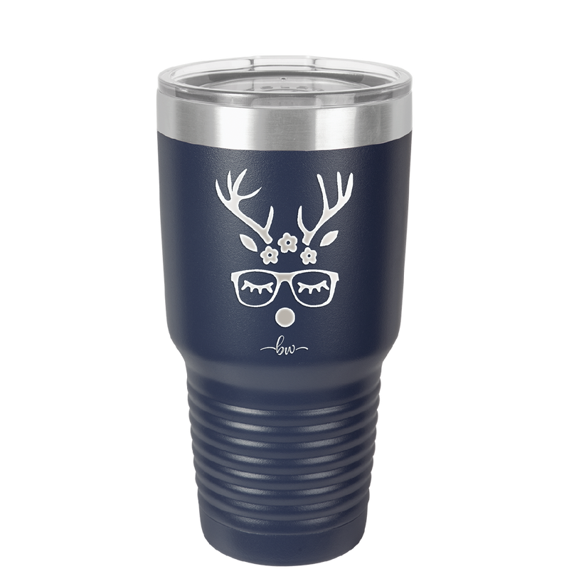 Hipster Female Reindeer - Laser Engraved Stainless Steel Drinkware - 1680 -