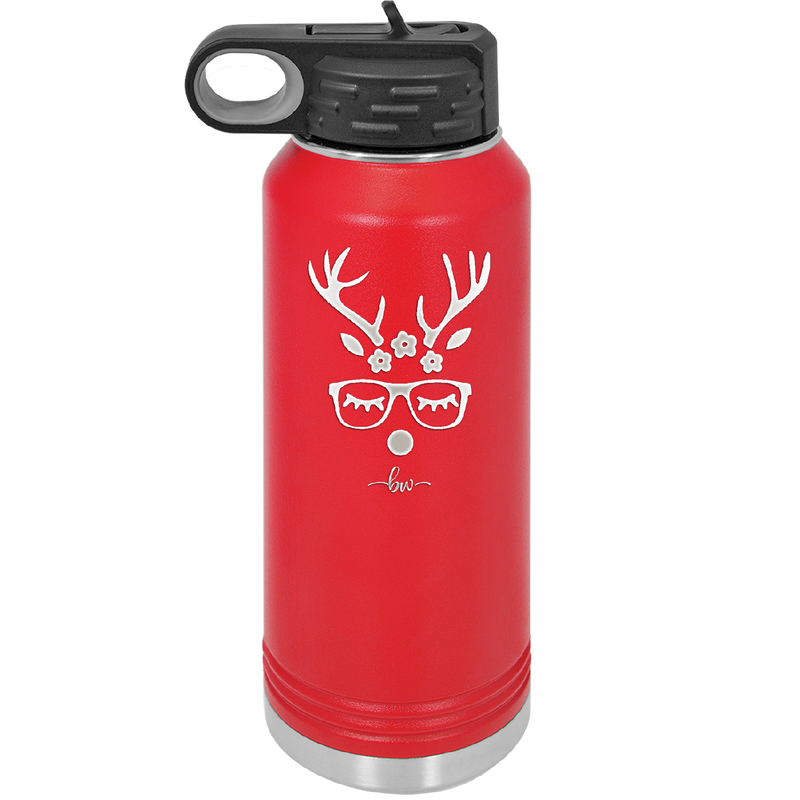 Hipster Female Reindeer - Laser Engraved Stainless Steel Drinkware - 1680 -
