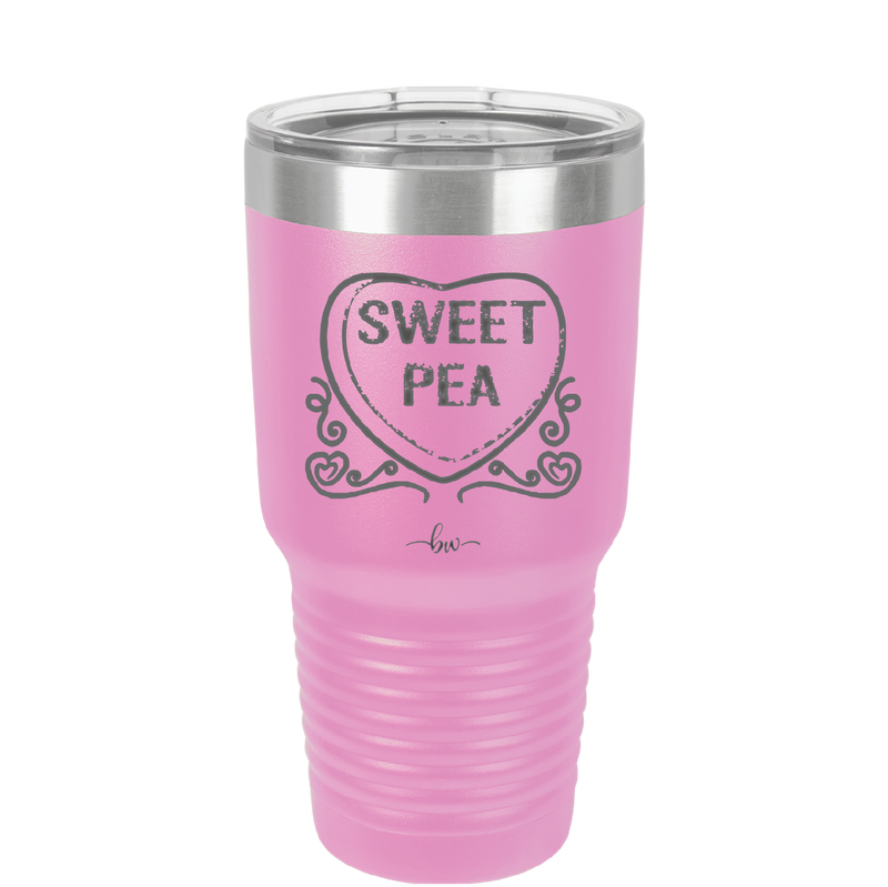 Candy Heart Sweet Pea - Laser Engraved Stainless Steel Drinkware - 1772 -
