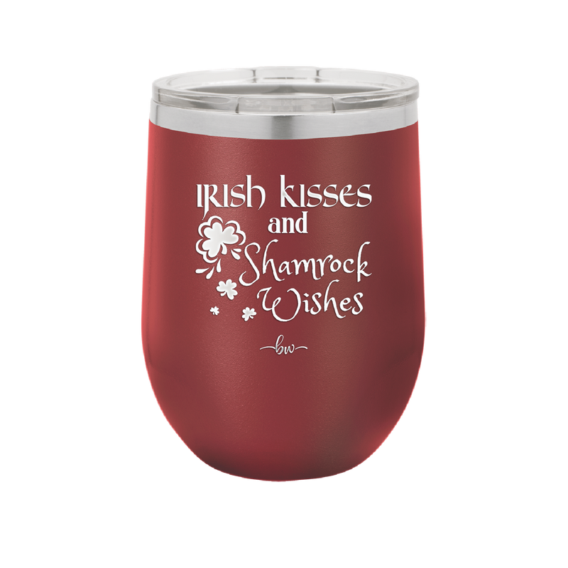 Irish Kisses and Shamrock Wishes - Laser Engraved Stainless Steel Drinkware - 1803 -