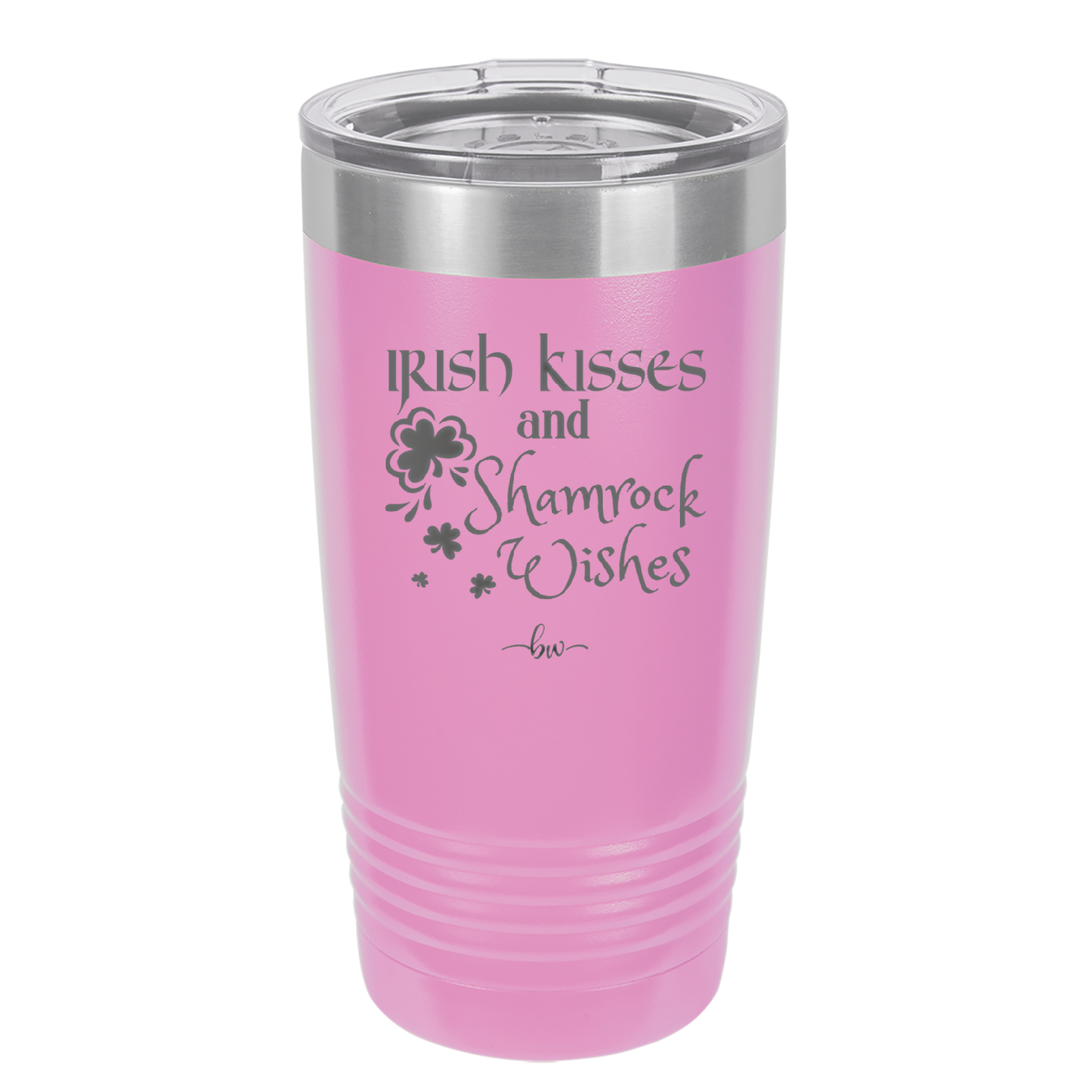 Irish Kisses and Shamrock Wishes - Laser Engraved Stainless Steel Drinkware - 1803 -