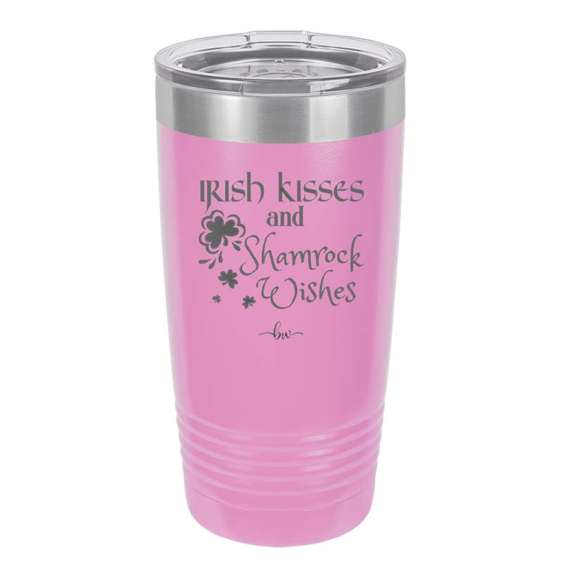 Irish Kisses and Shamrock Wishes - Laser Engraved Stainless Steel Drinkware - 1803 -