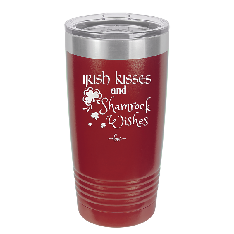 Irish Kisses and Shamrock Wishes - Laser Engraved Stainless Steel Drinkware - 1803 -