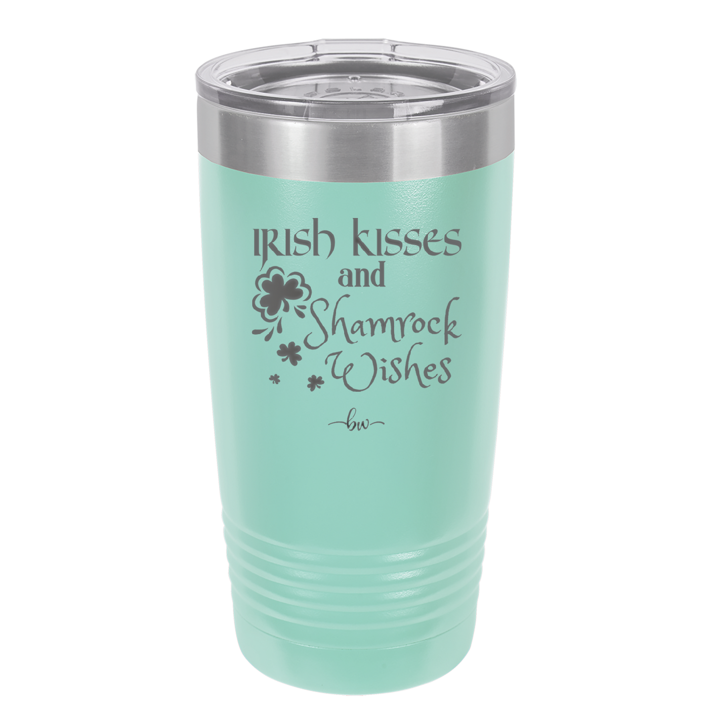 Irish Kisses and Shamrock Wishes - Laser Engraved Stainless Steel Drinkware - 1803 -