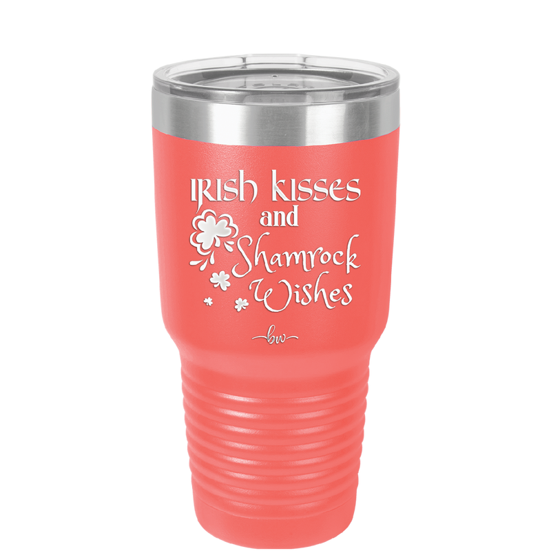 Irish Kisses and Shamrock Wishes - Laser Engraved Stainless Steel Drinkware - 1803 -