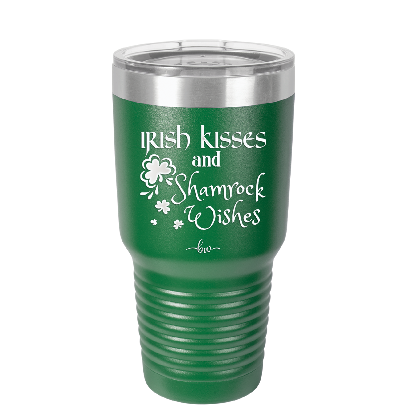 Irish Kisses and Shamrock Wishes - Laser Engraved Stainless Steel Drinkware - 1803 -
