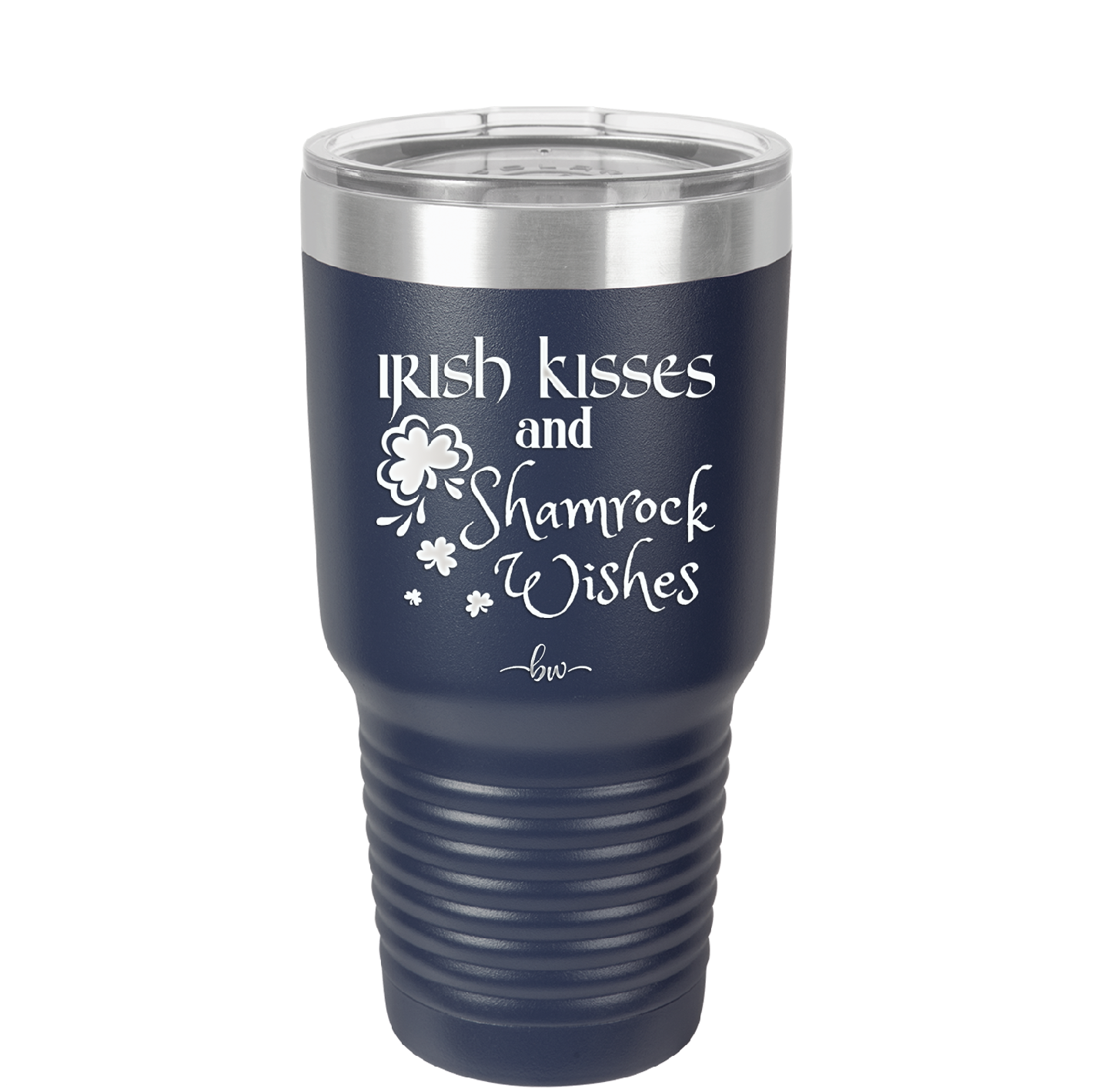 Irish Kisses and Shamrock Wishes - Laser Engraved Stainless Steel Drinkware - 1803 -