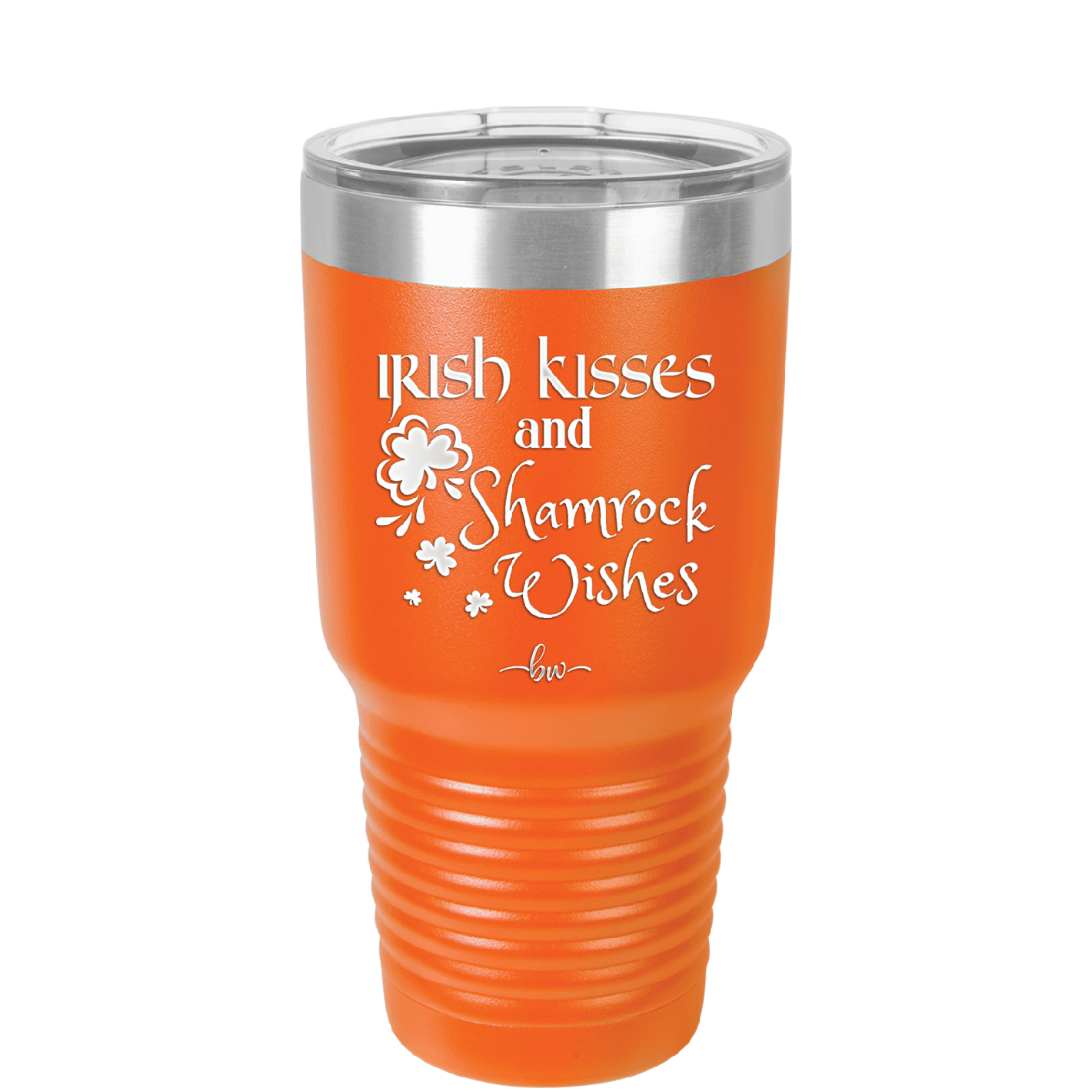 Irish Kisses and Shamrock Wishes - Laser Engraved Stainless Steel Drinkware - 1803 -