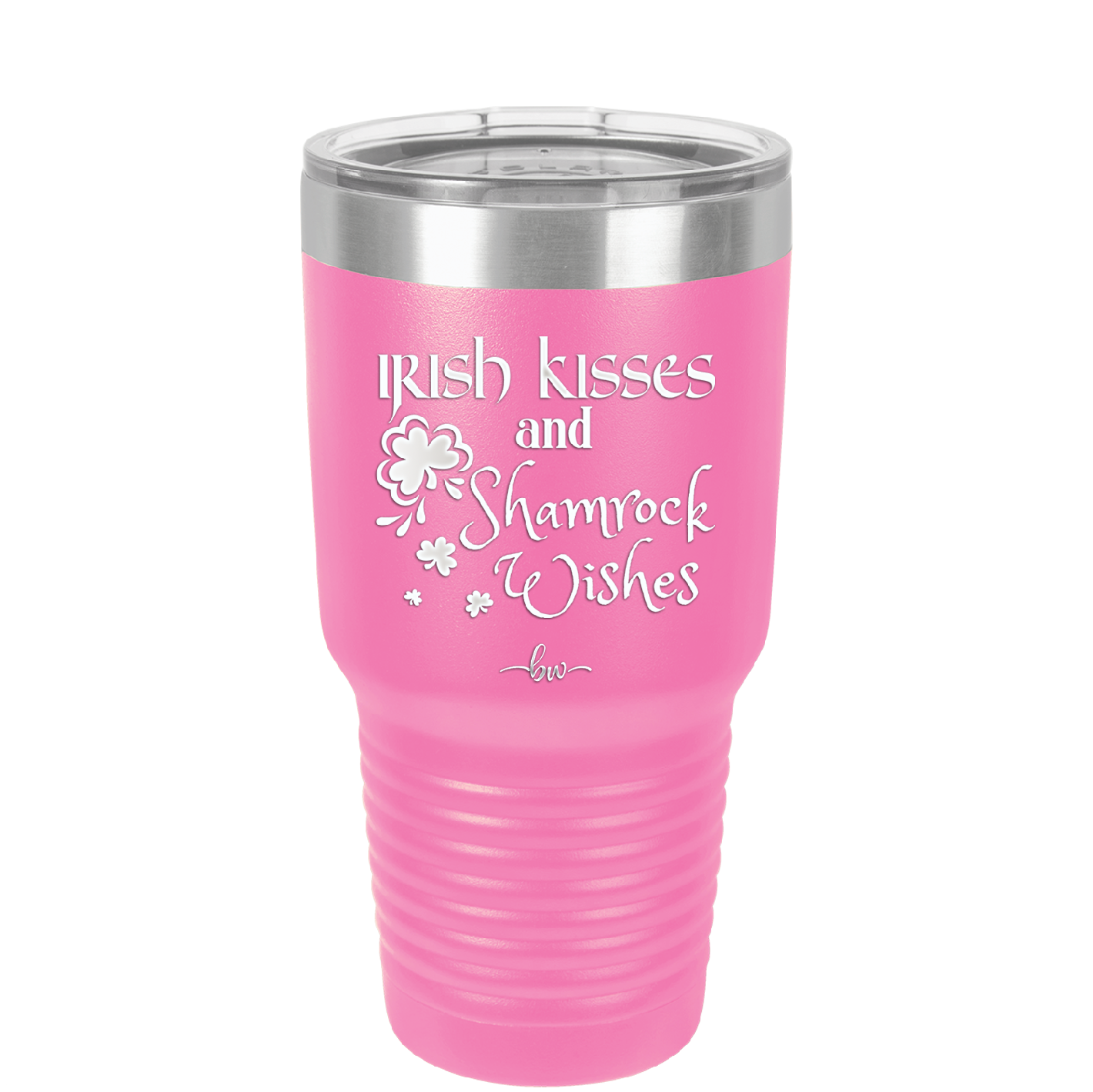 Irish Kisses and Shamrock Wishes - Laser Engraved Stainless Steel Drinkware - 1803 -