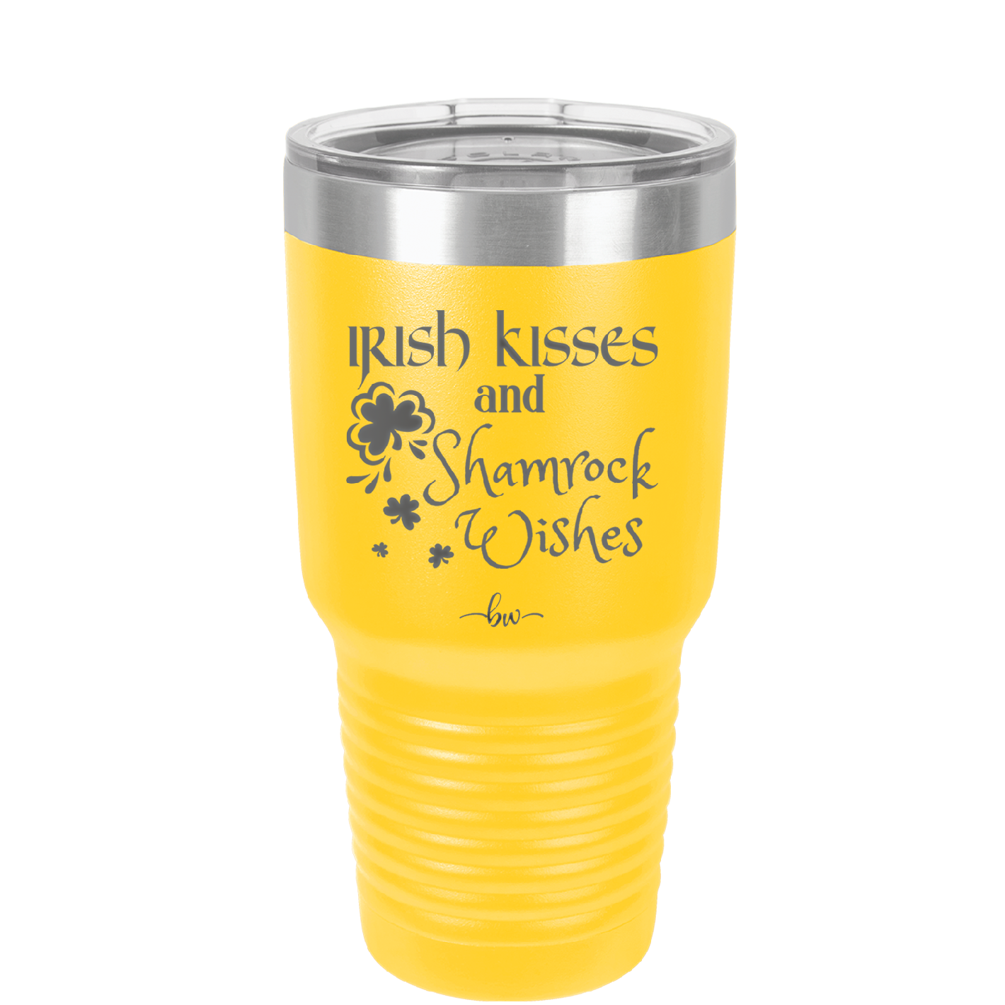 Irish Kisses and Shamrock Wishes - Laser Engraved Stainless Steel Drinkware - 1803 -