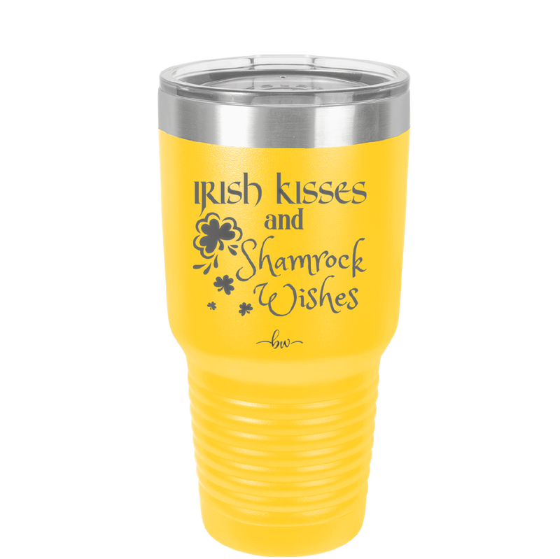 Irish Kisses and Shamrock Wishes - Laser Engraved Stainless Steel Drinkware - 1803 -