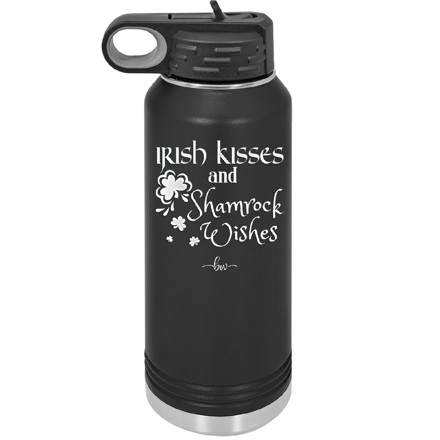 Irish Kisses and Shamrock Wishes - Laser Engraved Stainless Steel Drinkware - 1803 -