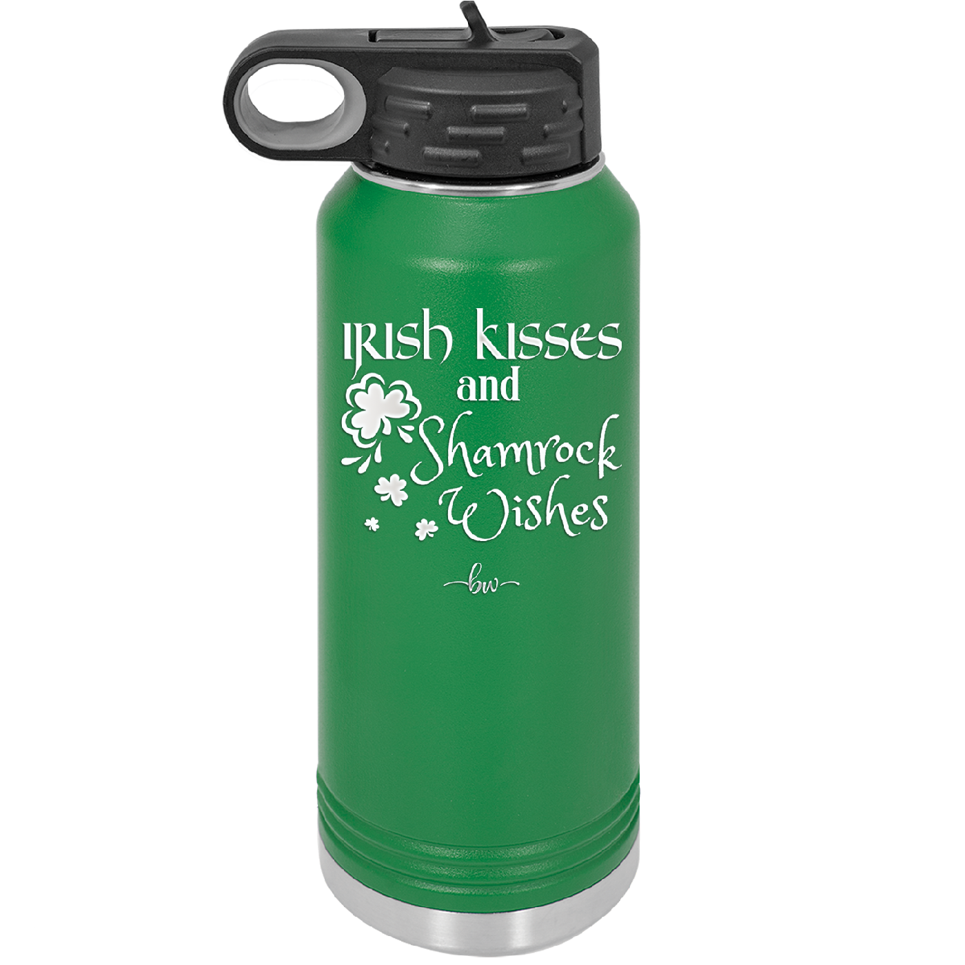 Irish Kisses and Shamrock Wishes - Laser Engraved Stainless Steel Drinkware - 1803 -