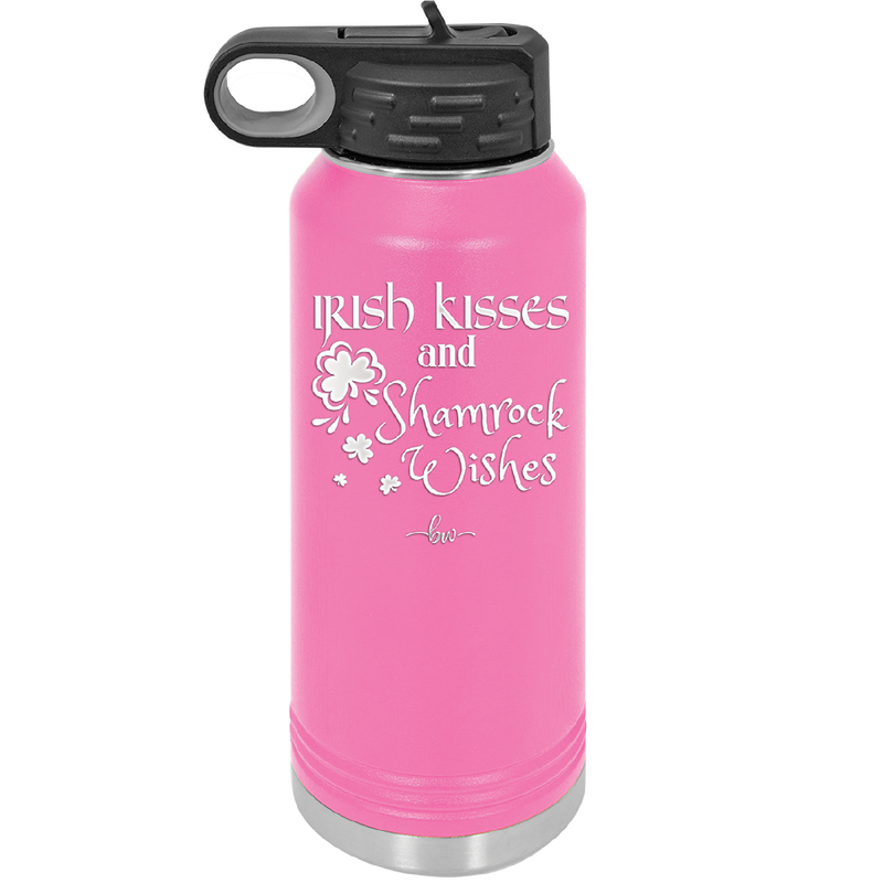 Irish Kisses and Shamrock Wishes - Laser Engraved Stainless Steel Drinkware - 1803 -