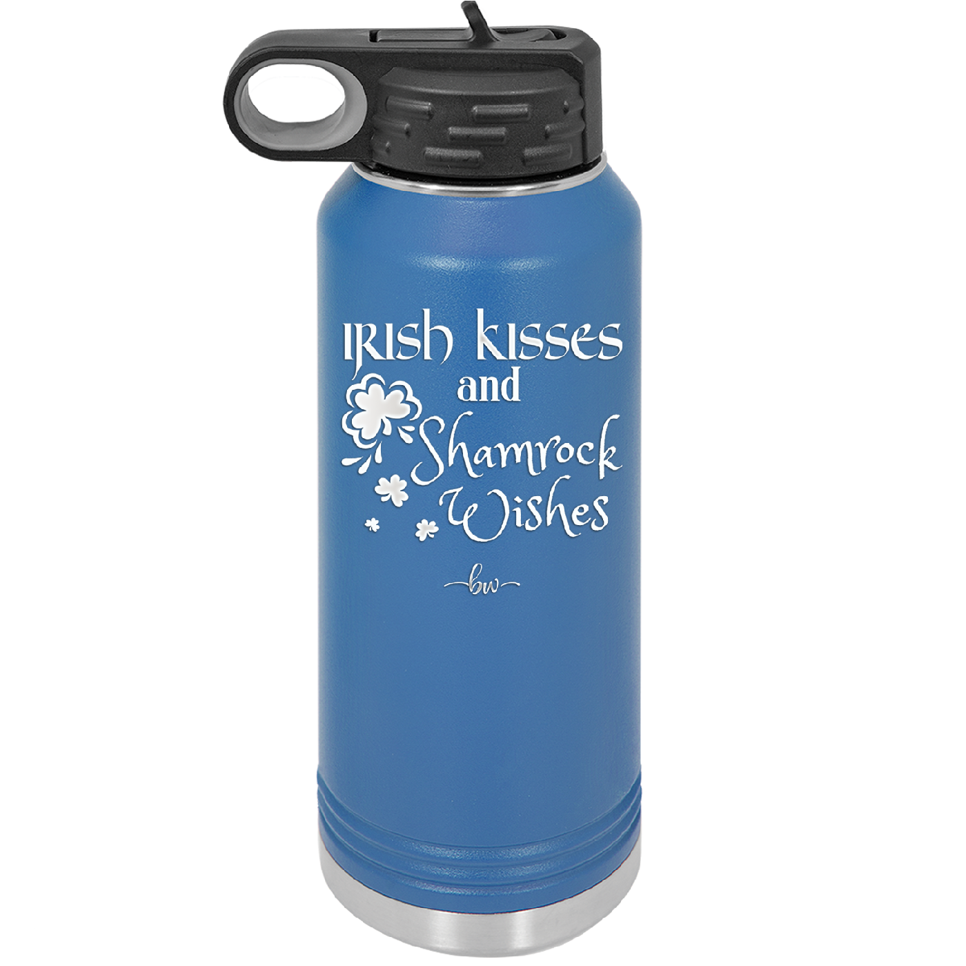 Irish Kisses and Shamrock Wishes - Laser Engraved Stainless Steel Drinkware - 1803 -