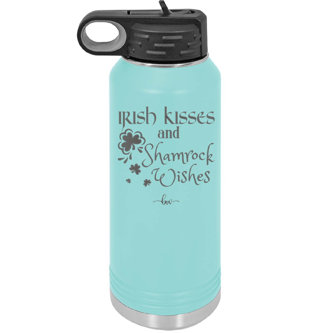 Irish Kisses and Shamrock Wishes - Laser Engraved Stainless Steel Drinkware - 1803 -