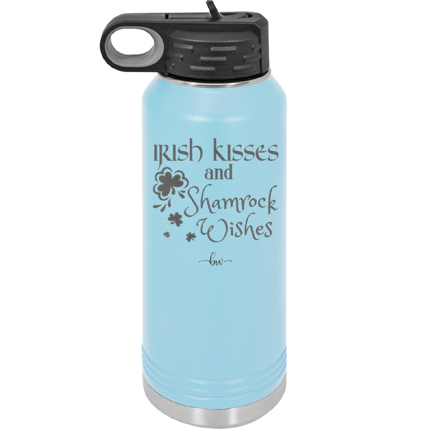 Irish Kisses and Shamrock Wishes - Laser Engraved Stainless Steel Drinkware - 1803 -