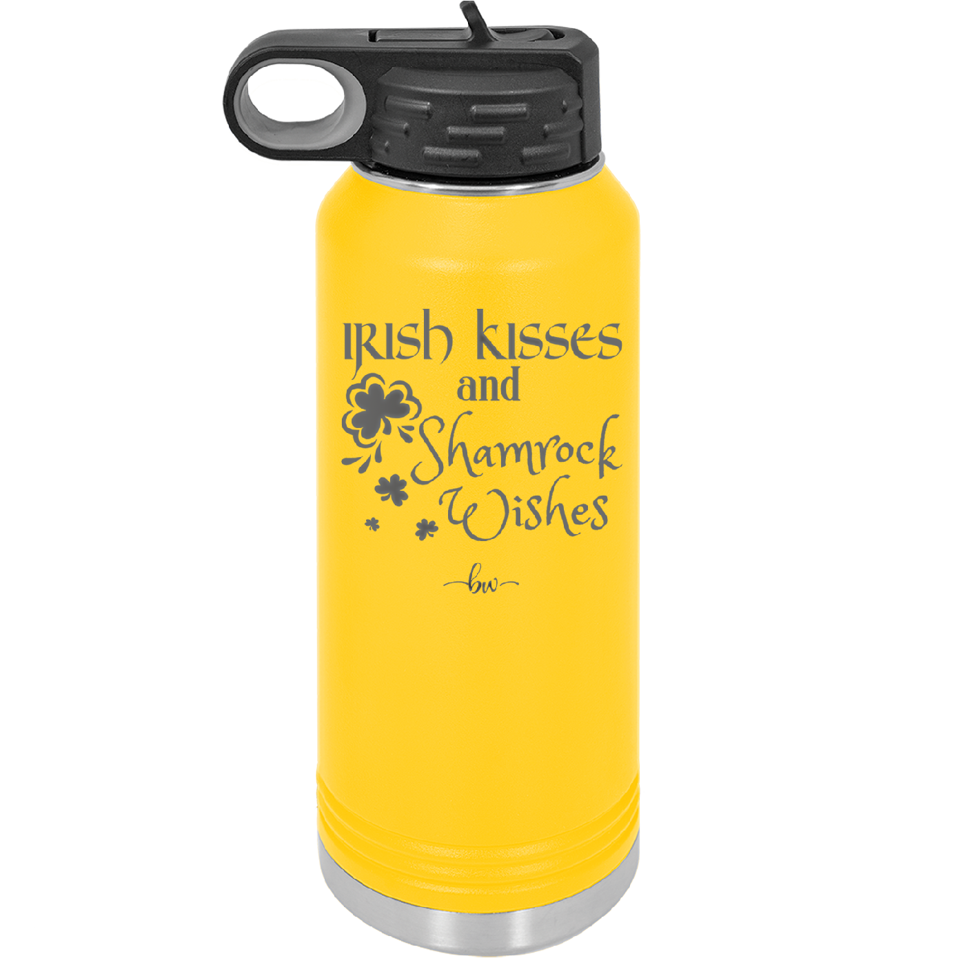 Irish Kisses and Shamrock Wishes - Laser Engraved Stainless Steel Drinkware - 1803 -