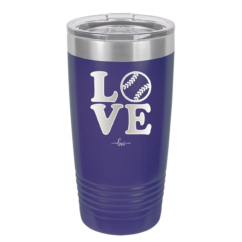 LOVE with Baseball Softball - Laser Engraved Stainless Steel Drinkware - 1881 -