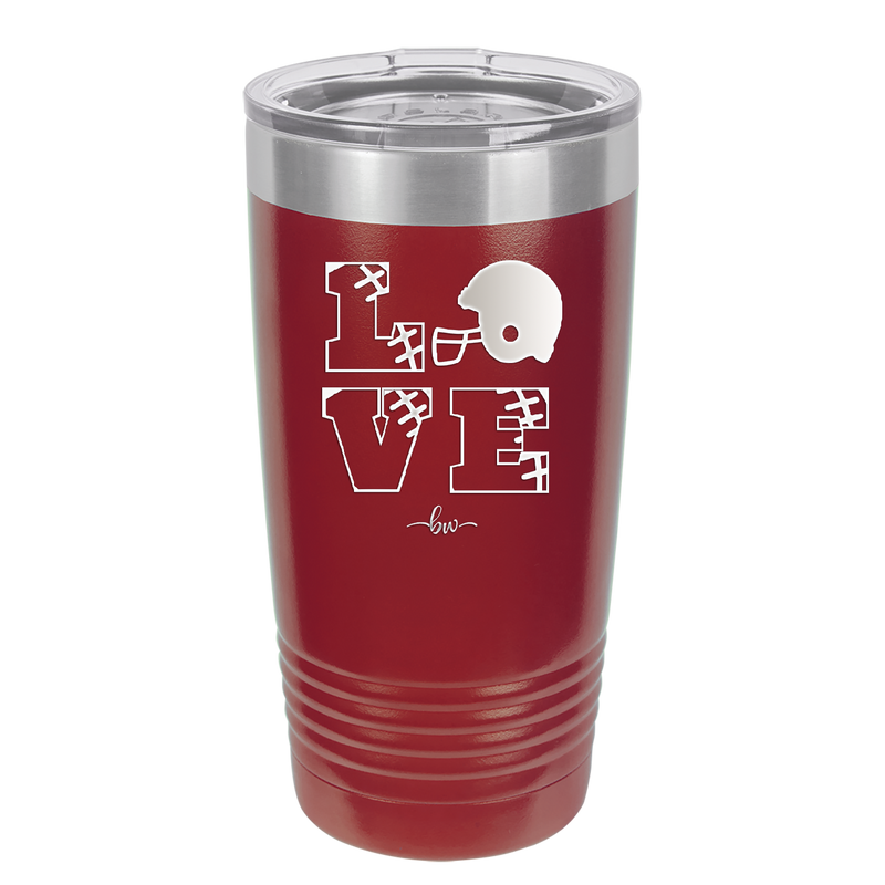 LOVE with Football and Helmet - Laser Engraved Stainless Steel Drinkware - 1889 -