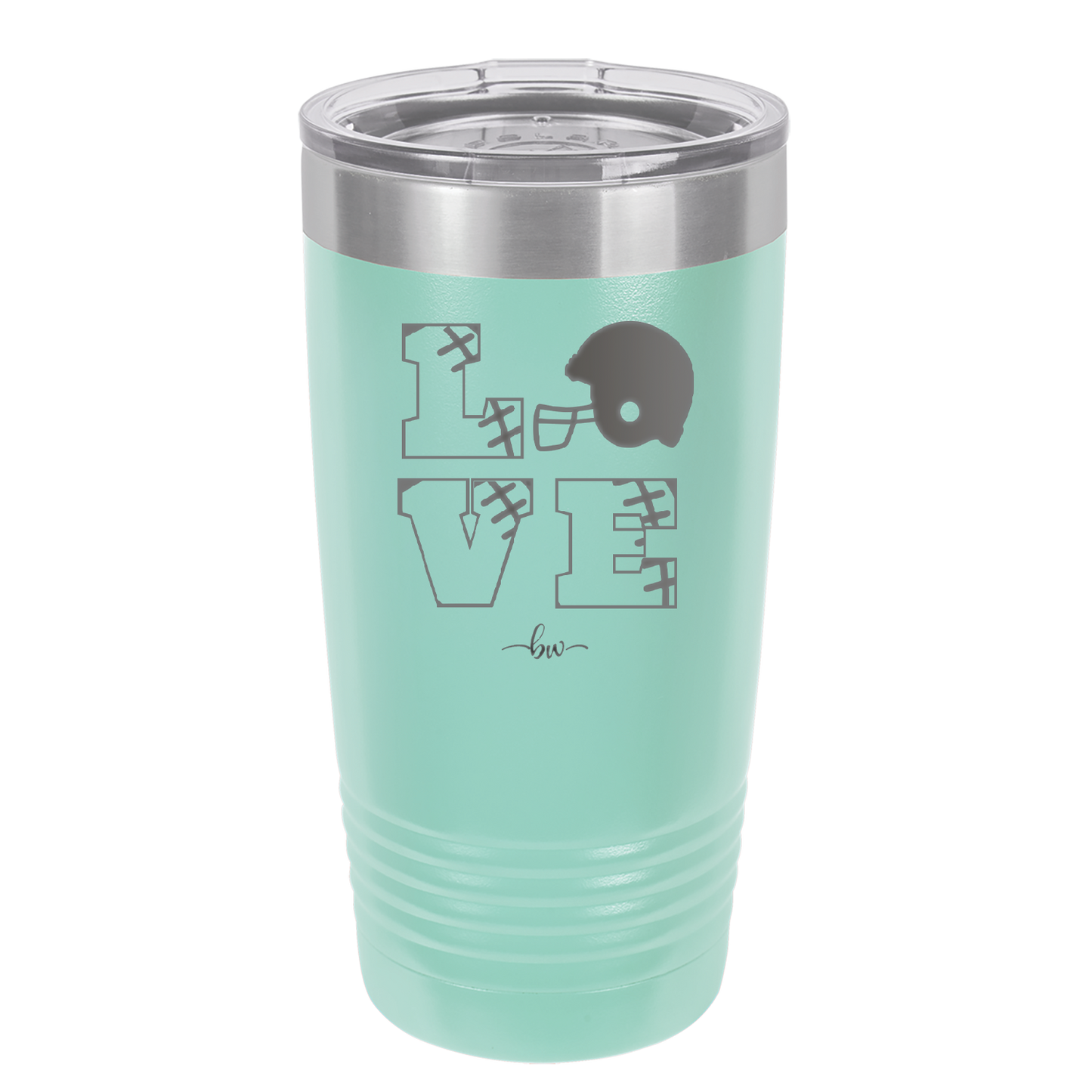 LOVE with Football and Helmet - Laser Engraved Stainless Steel Drinkware - 1889 -