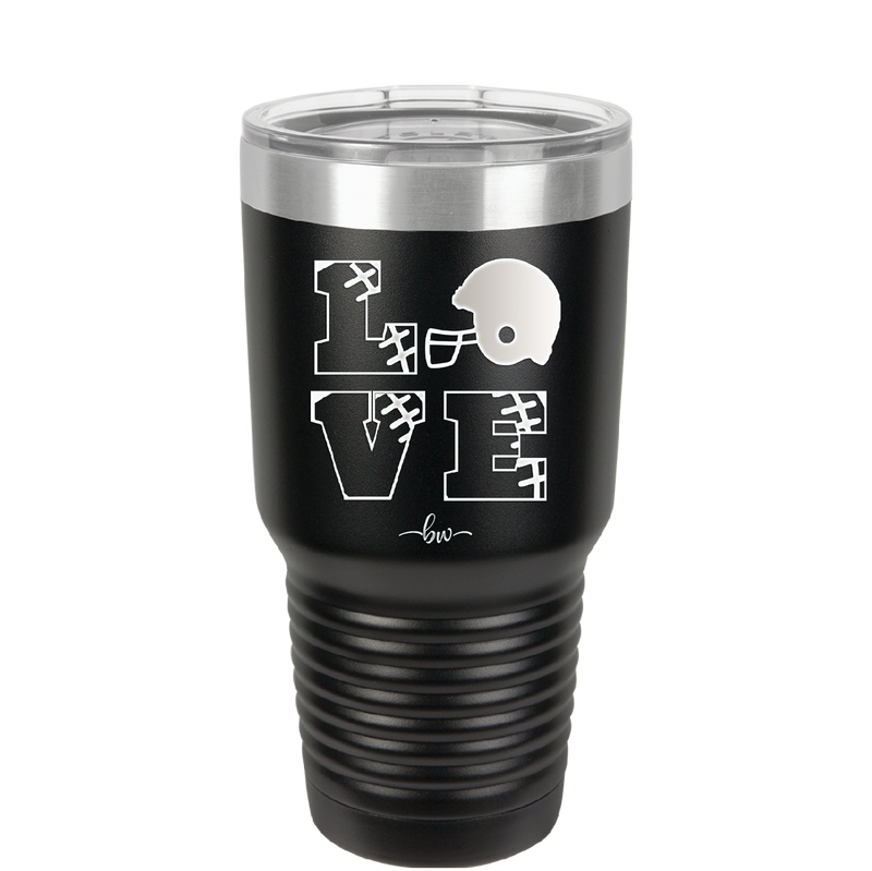 LOVE with Football and Helmet - Laser Engraved Stainless Steel Drinkware - 1889 -