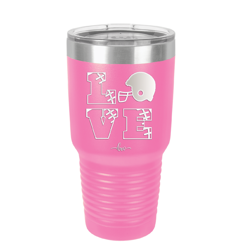 LOVE with Football and Helmet - Laser Engraved Stainless Steel Drinkware - 1889 -
