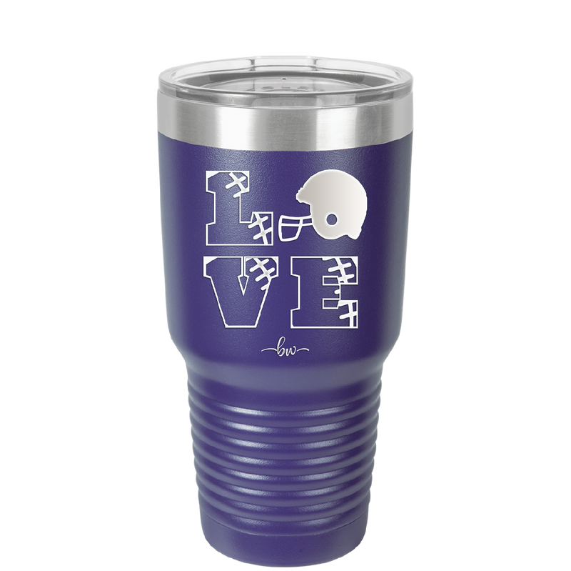 LOVE with Football and Helmet - Laser Engraved Stainless Steel Drinkware - 1889 -
