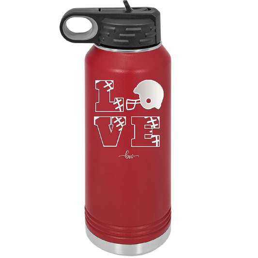 LOVE with Football and Helmet - Laser Engraved Stainless Steel Drinkware - 1889 -