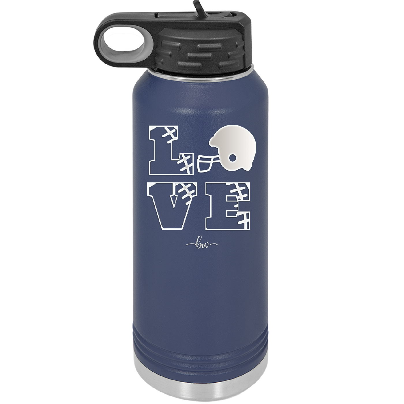 LOVE with Football and Helmet - Laser Engraved Stainless Steel Drinkware - 1889 -