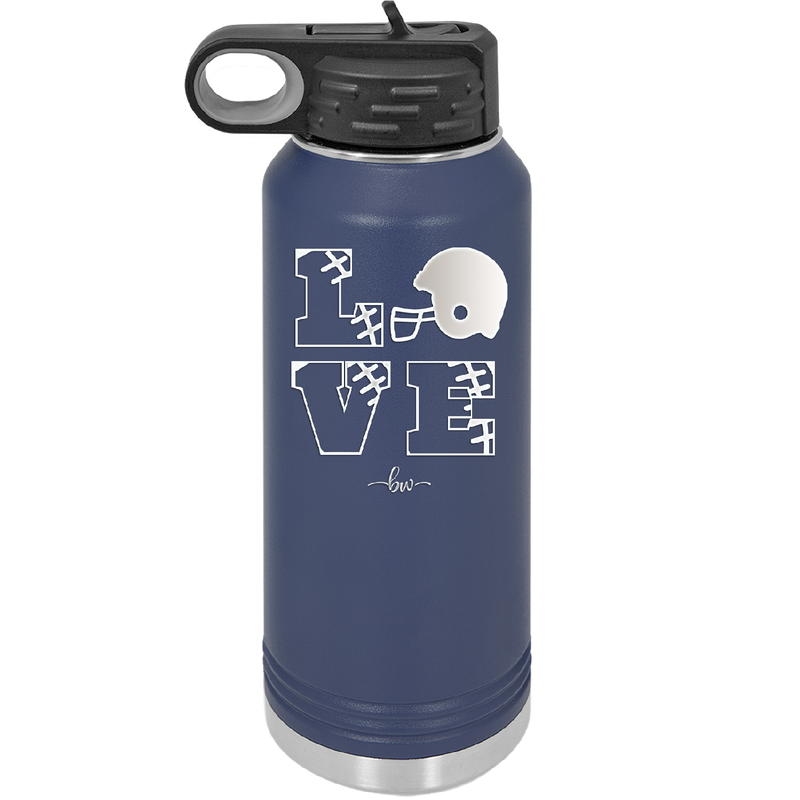 LOVE with Football and Helmet - Laser Engraved Stainless Steel Drinkware - 1889 -