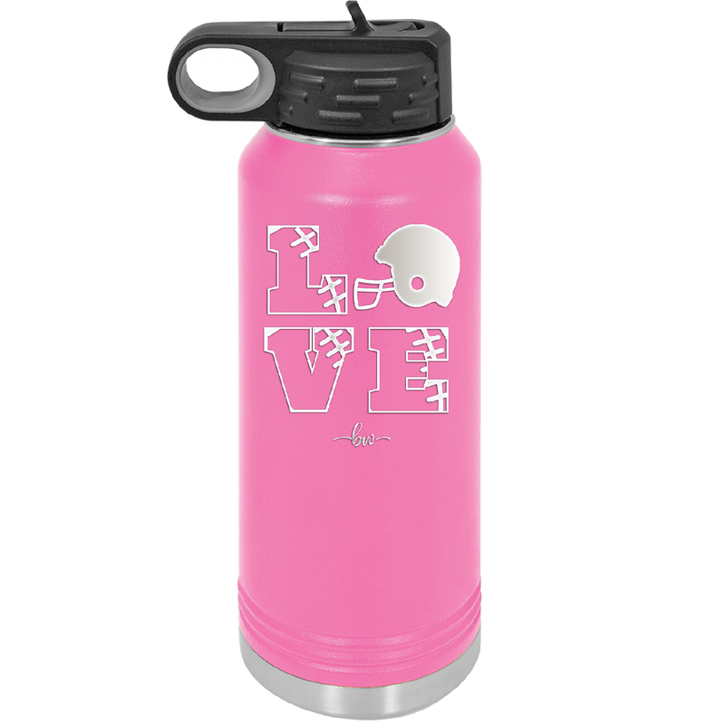LOVE with Football and Helmet - Laser Engraved Stainless Steel Drinkware - 1889 -